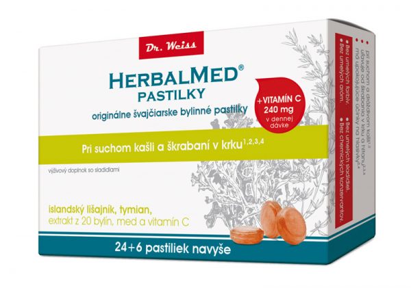 HerbalMed pastilky Dr. Weiss – isl.lišajník, tymian, vit.C 24+6 past.