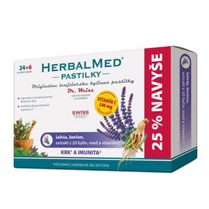 HerbalMed pastilky Dr. Weiss – šalvia, ženšen, vit.C 24+6 past.