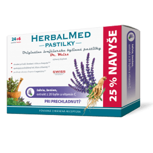 HerbalMed pastilky – šalvia, ženšen, + vit.C 24+6